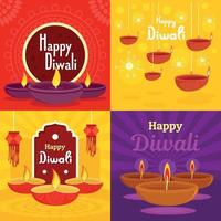 conjunto de banners de diwali, estilo plano vector