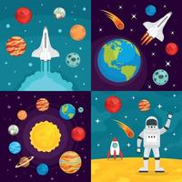 Space planets banner set, flat style vector
