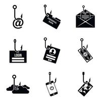 Phishing email icon set, simple style vector