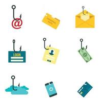 conjunto de iconos de phishing, tipo plano vector