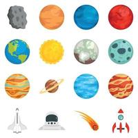 Planets icon set, flat style vector