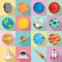 Planets icon set, flat style vector