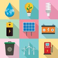 Energy saving icon set, flat style vector