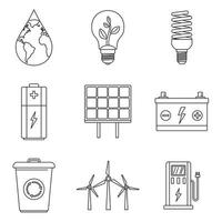 Save energy icon set, outline style vector