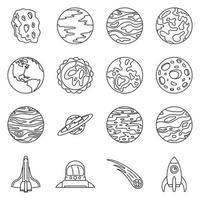 Solar system planets icon set, outline style vector