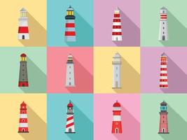 Lighthouse icon set, flat style vector