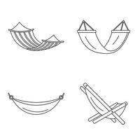 Beach hammock icon set, outline style vector