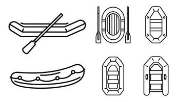 conjunto de iconos de bote inflable de goma, estilo de esquema vector