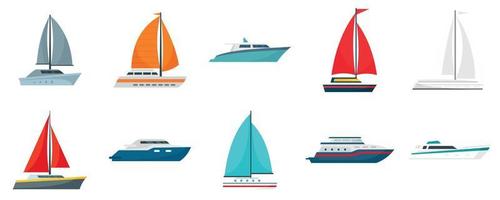 Yacht icon set, flat style vector