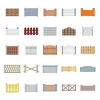 Fence country types icons set, flat style vector