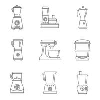 Food processor blender icon set, outline style vector