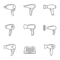 Hair dryer icon set, outline style vector