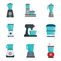 Food processor icon set, flat style vector