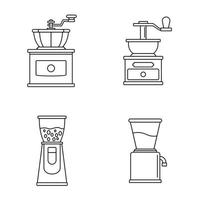 conjunto de iconos de aparato molinillo de café, estilo de esquema vector