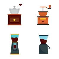 Coffee grinder icon set, flat style vector