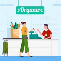 Woman Buy Organic Groceries in Supermarket Concept vector