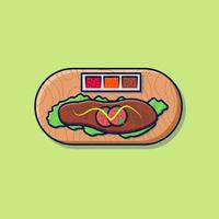 big piece of grilled meat on a wooden plate and fresh lettuce vector illustration