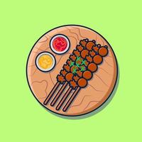 meat and meatball satay with mayonnaise and sauce vector