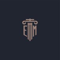 EM initial logo monogram with pillar style design for law firm and justice company vector