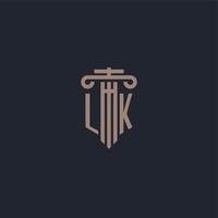 LK initial logo monogram with pillar style design for law firm and justice company vector