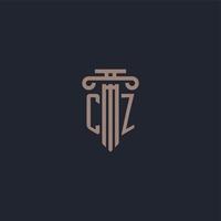 CZ initial logo monogram with pillar style design for law firm and justice company vector