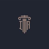 IR initial logo monogram with pillar style design for law firm and justice company vector