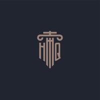 HQ initial logo monogram with pillar style design for law firm and justice company vector