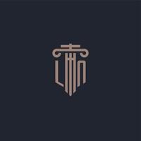 LN initial logo monogram with pillar style design for law firm and justice company vector