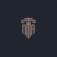 NR initial logo monogram with pillar style design for law firm and justice company vector