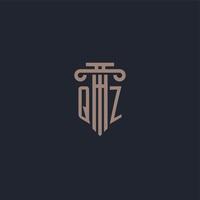 monograma de logotipo inicial qz con diseño de estilo pilar para bufete de abogados y compañía de justicia vector