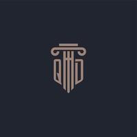 monograma de logotipo inicial qd con diseño de estilo pilar para bufete de abogados y compañía de justicia vector