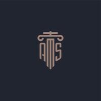 AS initial logo monogram with pillar style design for law firm and justice company vector