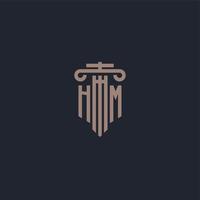 HM initial logo monogram with pillar style design for law firm and justice company vector