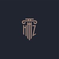 HZ initial logo monogram with pillar style design for law firm and justice company vector