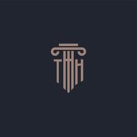 TH initial logo monogram with pillar style design for law firm and justice company vector