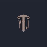 YJ initial logo monogram with pillar style design for law firm and justice company vector