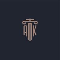 AK initial logo monogram with pillar style design for law firm and justice company vector