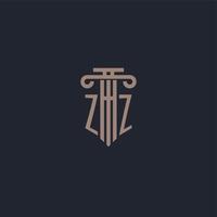 ZZ initial logo monogram with pillar style design for law firm and justice company vector