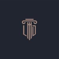 LD initial logo monogram with pillar style design for law firm and justice company vector