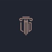 LD initial logo monogram with pillar style design for law firm and justice company vector