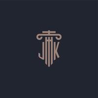 JK initial logo monogram with pillar style design for law firm and justice company vector