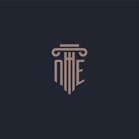 NE initial logo monogram with pillar style design for law firm and justice company vector