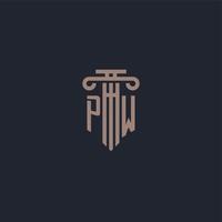 monograma del logotipo inicial pw con diseño de estilo pilar para bufete de abogados y compañía de justicia vector