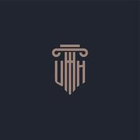 UH initial logo monogram with pillar style design for law firm and justice company vector