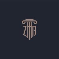 ZB initial logo monogram with pillar style design for law firm and justice company vector