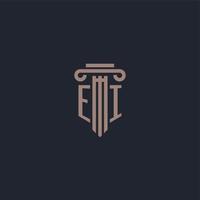 EI initial logo monogram with pillar style design for law firm and justice company vector