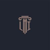 LI initial logo monogram with pillar style design for law firm and justice company vector