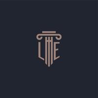 LE initial logo monogram with pillar style design for law firm and justice company vector