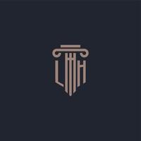 LH initial logo monogram with pillar style design for law firm and justice company vector