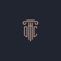 OC initial logo monogram with pillar style design for law firm and justice company vector